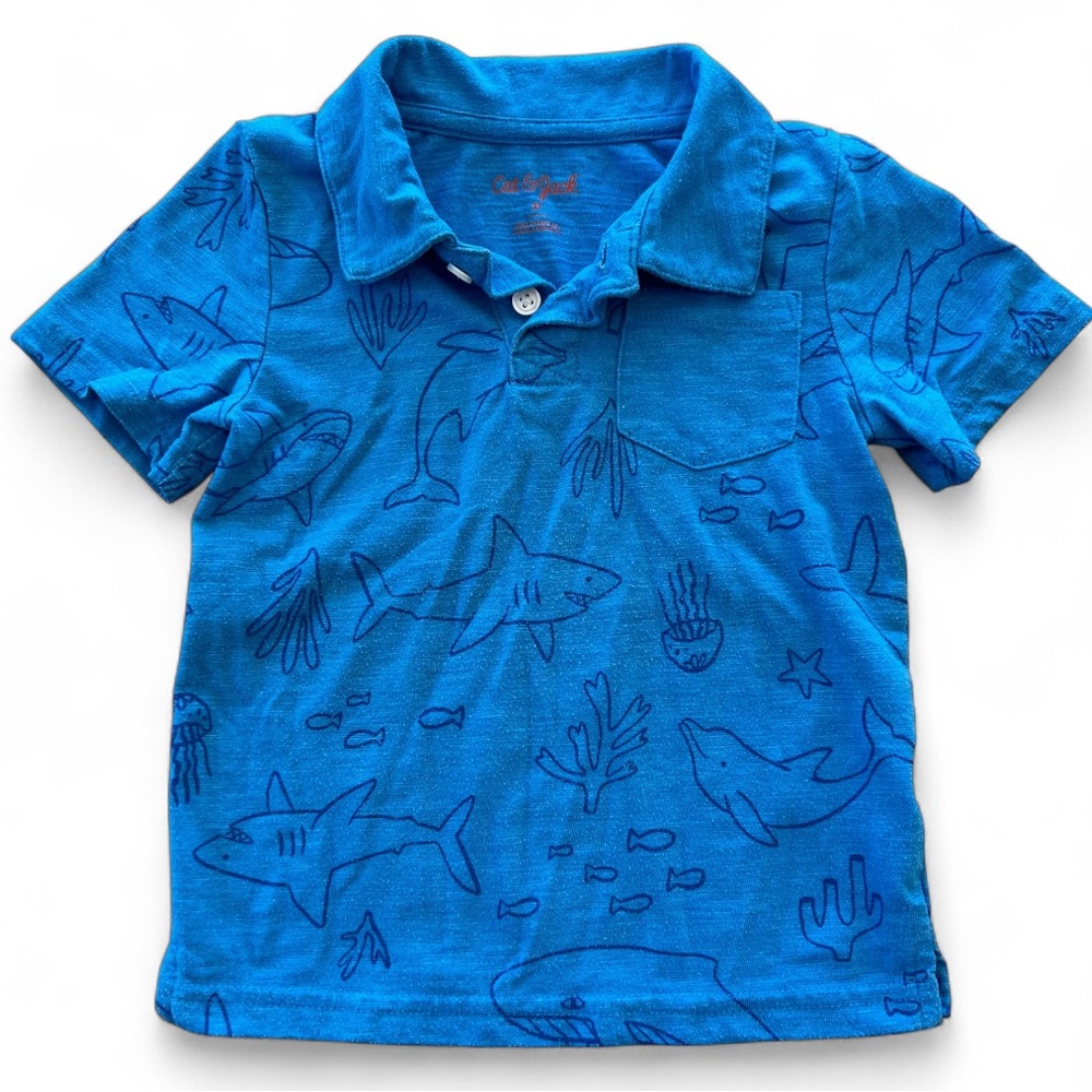 CAT &‎ JACK Blue Shark Print Toddler Polo, 2T
